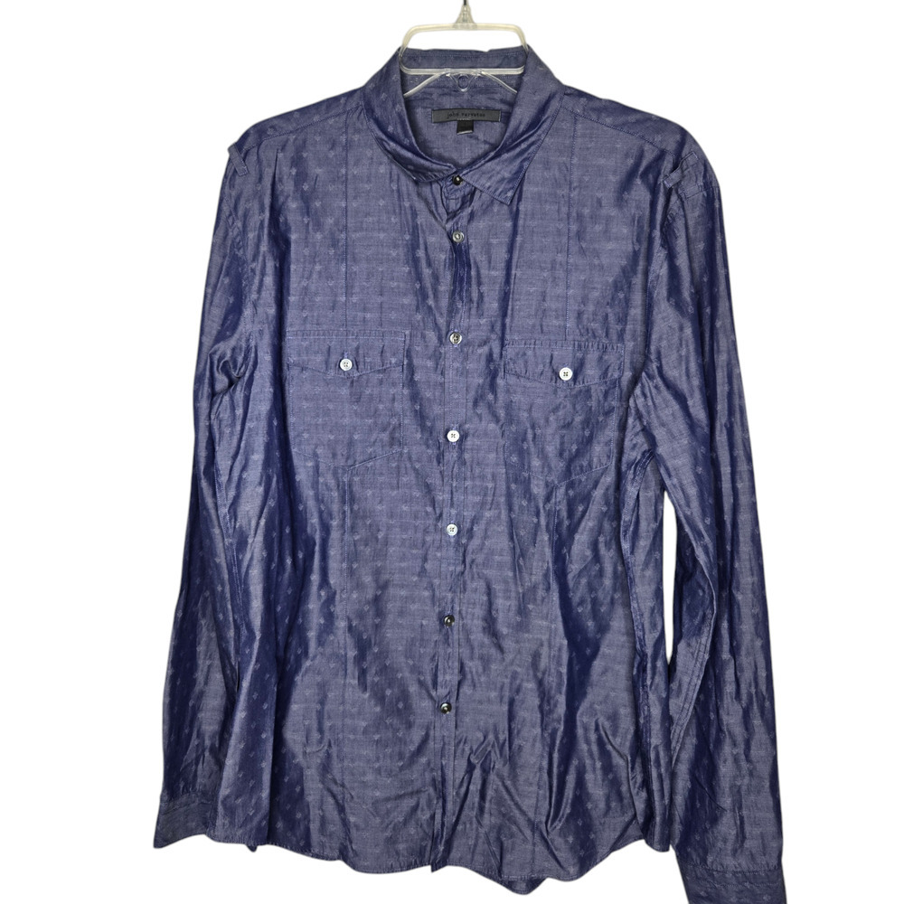 John Varvatos Mens Size L Shirt Long Sleeve Cotton Button Up Workwear Blue